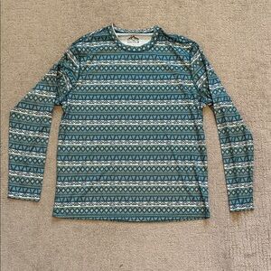 Mountain and Isles Geometric Patterned Teal Long Sleeve Sun Shirt